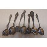 7 x American sterling silver souvenir T-spoons & 5 x English hallmarked silver souvenir T-spoons