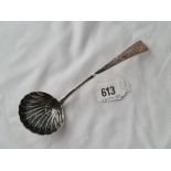 A George III Irish sauce ladle with shell bowl hooked end, bottom marked by RL