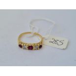 A five stone ruby and diamond ring in 18ct gold size P 3.4g inc