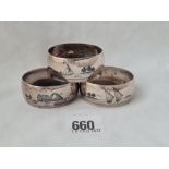 A three Egyptian napkin rings niello 75 gms