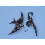 Two marcasite & silver brooches