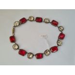 AN ANTIQUE RED & WHITE PASTE PINCHBECK NECKLACE THAT HAS BEEN LATER SILVER PLATED