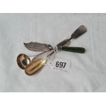 A Exeter silver egg spoon 1859 and salt spoon 1815 and small butter knife