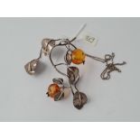 An unusual silver & amber pendant necklace in the form of a apple sprig