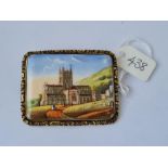 19thc oblong brooch of a church scene