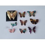 Nine butterfly brooches including 2 silver examples