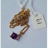 An attractive amethyst & diamond pendant in 14ct gold on 9ct chain