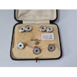 A MOP & sapphire set cufflink/stud set in 9ct