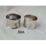 A Scroll engraved napkin ring and another 63 gms