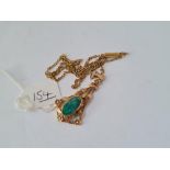 A 9CT PENDANT & CHAIN - VINTAGE LEAF DESIGN SET WITH A BLACK OPAL DOUBLET