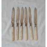 A set of six MOP handled knifes silver blades Sheffield 1903