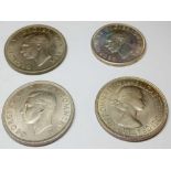 A 1945 Florin and three half crowns 1948,50,53 a unc