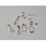 Three pairs of 9ct crystal earrings