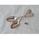 A pair of Victorian and Exeter teaspoons 1859 by JS 46 gms