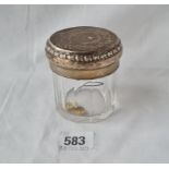 A dressing table jar top engraved with festoons glass body 2 3/4 inch diam