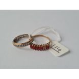 A eternity ring & red stone half eternity ring - stones missing - both 9ct - size L/S - 3.3gms