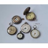 Six assorted ladies silver fob watches