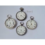 Four gents silver pocket watches