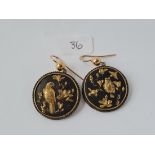 A PAIR OF VICTORIAN SHOKUDO EARRINGS WITH 15CT GOLD EAR TOPS