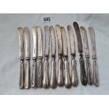Twelve various silver handled tea knifes