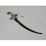 A good tortoise shell & diamonte & silver gilt hair piece in form of an otterman sword