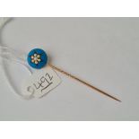 A good turquoise enamalled & pearl stick pin