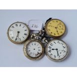 Four assorted pocket watches including 1 silver example