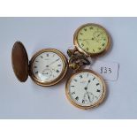Three gilt WALTHAM gents pocket watches - all with seconds dials including 1 x Hunter