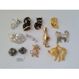 A bag of numerous cat brooches