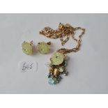 A vintage pendant & earring set - jade?