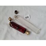 A double ended scent bottle with gilt mounts and another scent bottle