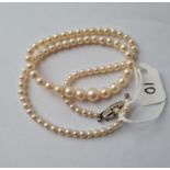 A good graduated pearl necklace set with 8ct gold & pearl clasp