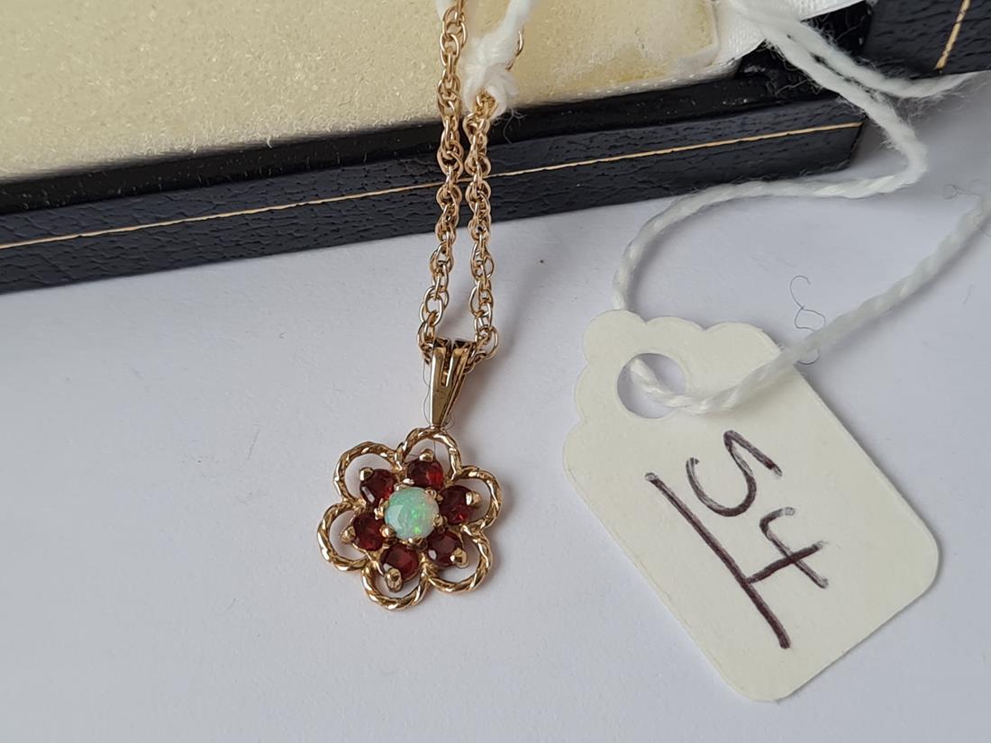 A opal & garnet pendant on a 9ct chain to make earrings in lot 53