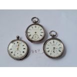 Three gent silver pocket watches