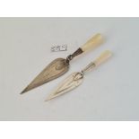 Two silver & MOP trowel book marks