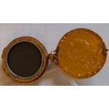 A GEORGE III SPADE GUINEA - 1879 - THE BACK MOUNTED WITH A HINGED BLOODSTONE INTAGLIO WITH GLASS