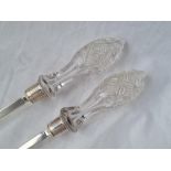 A pair of salad servers with cut glass handles B'ham 1927