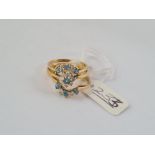 Three blue stone & diamond 9ct rings - 4.5gms