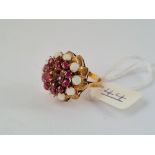 A ruby & opal pineapple style ring in 14ct gold - size M - 5.8gms