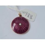 A PURPLE ENAMEL & PEARL SET LOCKET SET IN GOLD