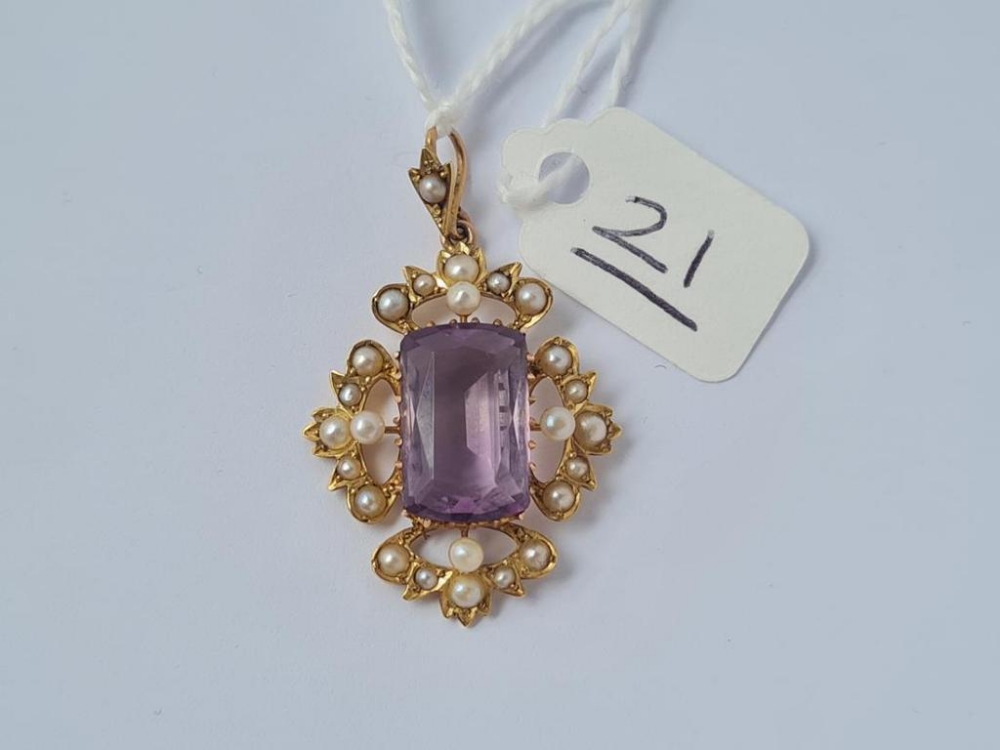 A pearl & amethyst pendant in 15ct gold - 4.7gms - Image 2 of 2