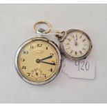 A ladies silver fob watch together with chrome gents pocket watch by INGERSOLL with seconds dial