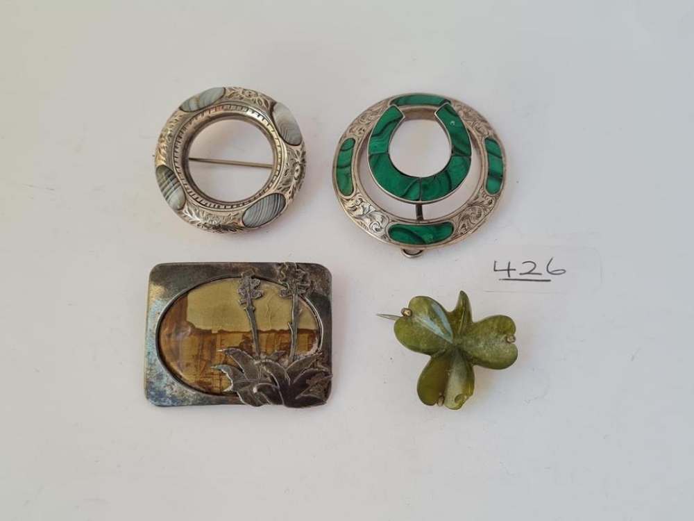 Three Scottish brooches & 1 silver & agate example