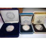 A Queen Mother 80th & 90th Birthday Crowns & 2003 Coronation Crown all silver proof with COA