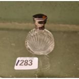 A silver mounted fan shaped scent bottle with tortoise shell cover