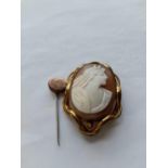 A Victorian gilt cameo 'Goddess of the night' together with Bacchante coral pin a/f
