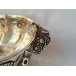 A Mexico chased bowl with 2 bird decorated handles stamped LA JOYA sterling 6 1/2 inches over