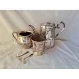 An ascetic period sugar bowl and coffee pot and a tankard