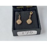 A very attractive pair of diamond cluster drop ear pendants in 14ct gold