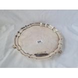 A good plain salver with pie crust border scroll feet 10 inches dia B'ham 1952